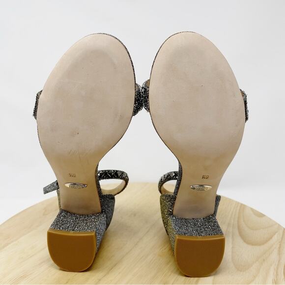 Badgley Mischka Metallic Embellished Block Heels Special Occasion Size 6.5 New - Picture 9 of 13